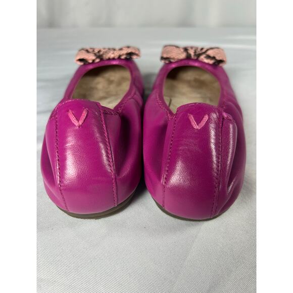 Vionic Zelda Women 8 Magenta coquette Swifty Snakeskin Bow Scrunch Support Flats - Picture 3 of 9